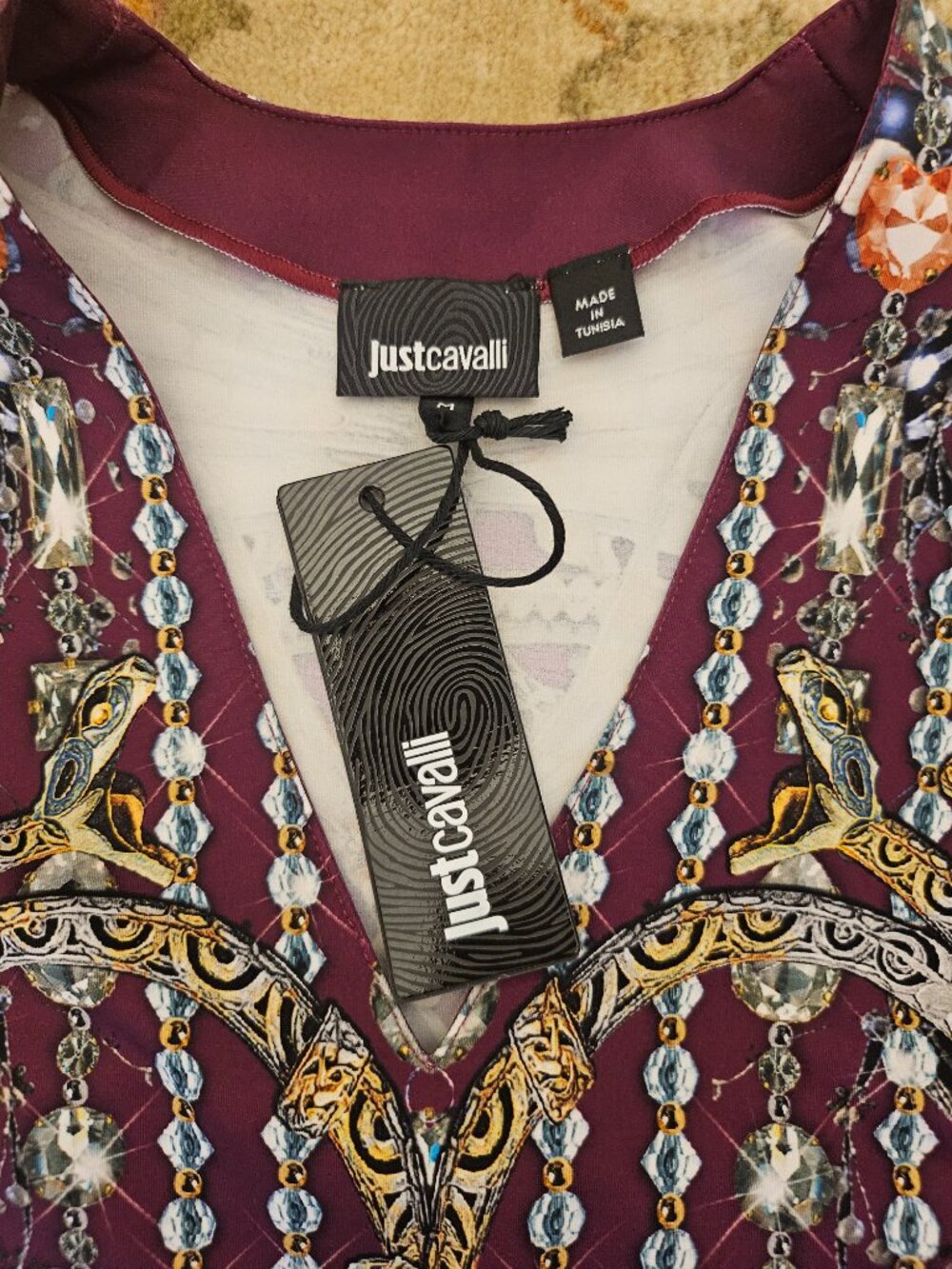 Just Cavalli burgundy printed stretch top, size M, NWT - Picture 11 of 16